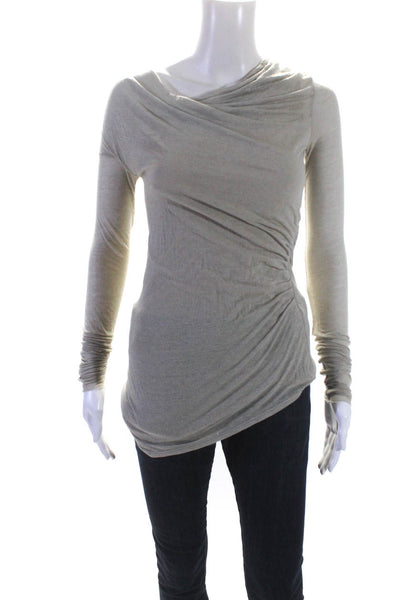 Helmut Lang Womens Long Sleeve Jersey Cowl Neck Top Blouse Beige Size Small