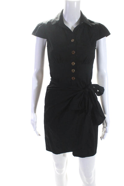 Nanette Lepore Womens Button Front Short Sleeve Collared Dress Black Size 0