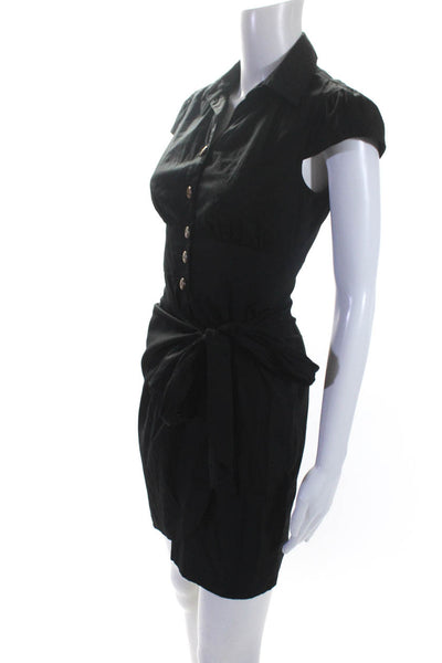 Nanette Lepore Womens Button Front Short Sleeve Collared Dress Black Size 0