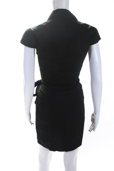 Nanette Lepore Womens Button Front Short Sleeve Collared Dress Black Size 0