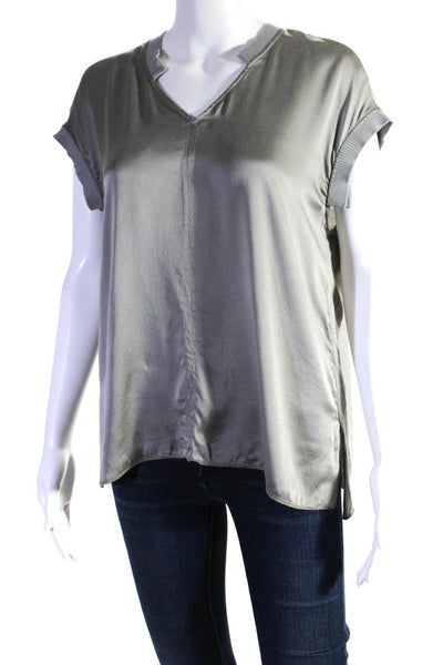 Go By GoSilk Womens Short Sleeve V Neck Silk Shirt Gray Size Medium