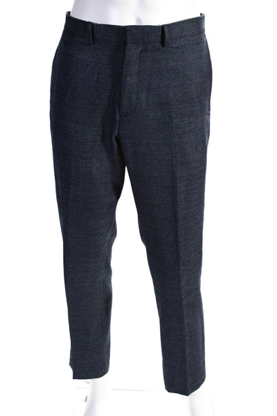 Theory Mens Zipper Fly Pleated Straight Leg Dress Pants Navy Blue Wool Size 33