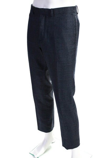 Theory Mens Zipper Fly Pleated Straight Leg Dress Pants Navy Blue Wool Size 33