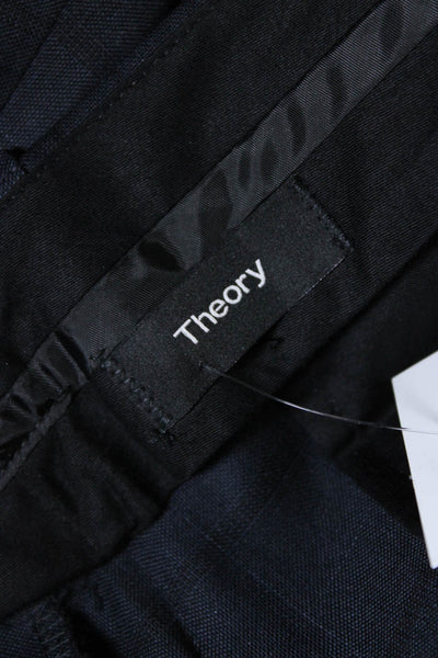 Theory Mens Zipper Fly Pleated Check Straight Leg Dress Pants Navy Wool Size 38