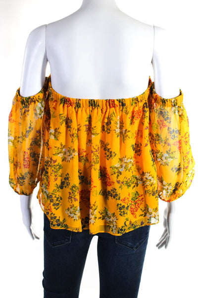 Ella Moss Womens Chiffon Floral Print Off The Shoulder Blouse Top Yellow Size S