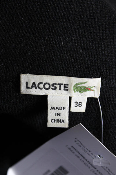 Lacoste Womens Wool Knit Mock Neck Button Up Cardigan Sweater Black Size 36