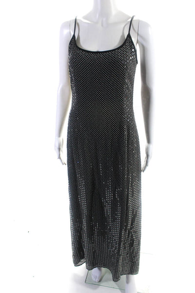 Giorgio Armani Womens Sequin Round Neck Sleeveless Maxi Dress Black Size 8