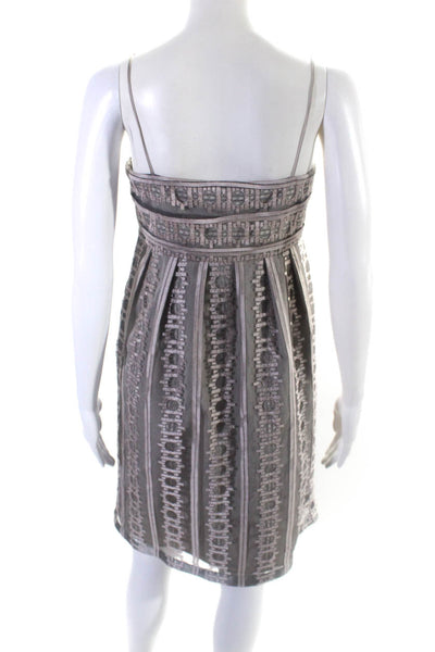 Lida Baday Womens Embroidered Striped Sleeveless Zip Up Mini Dress Taupe Size 8