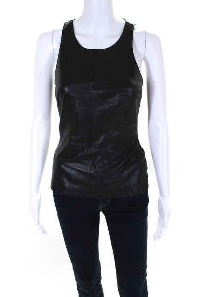 Bailey 44 Womens Faux Leather Panel Sleeveless Round Neck Tank Top Black Size S