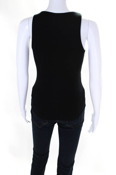 Bailey 44 Womens Faux Leather Panel Sleeveless Round Neck Tank Top Black Size S