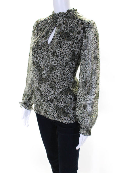 Drew Womens Floral Print Long Sleeve Mock Neck Keyhole Front Blouse Green Size S