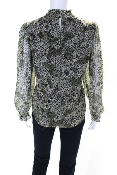 Drew Womens Floral Print Long Sleeve Mock Neck Keyhole Front Blouse Green Size S