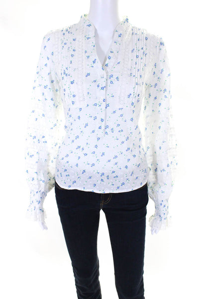 The Shirt Womens Cotton Floral Print Long Sleeve Button Up Shirt White Size S