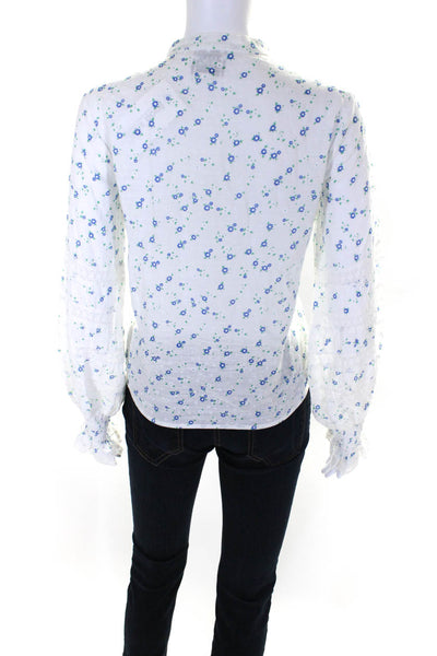 The Shirt Womens Cotton Floral Print Long Sleeve Button Up Shirt White Size S