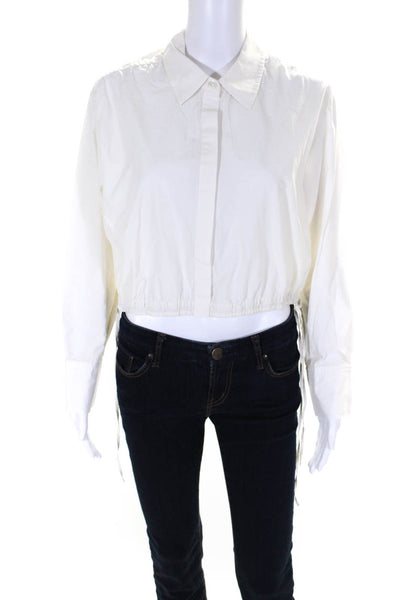 Rails Womens Cotton Long Sleeve Ruched Hem Crop Button Down Shirt White Size M