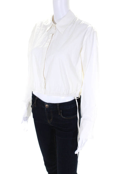 Rails Womens Cotton Long Sleeve Ruched Hem Crop Button Down Shirt White Size M