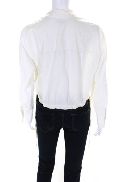 Rails Womens Cotton Long Sleeve Ruched Hem Crop Button Down Shirt White Size M