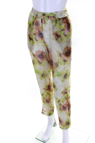 Isabel Marant Womens Elastic Waist Floral Silk Chiffon Pants Multicolor FR 36