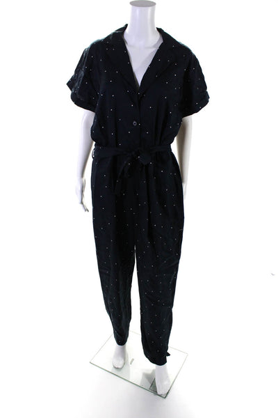 Barbour Women's Short Sleeves Straight Leg Jumpsuit Blue Polka Dot Size 10