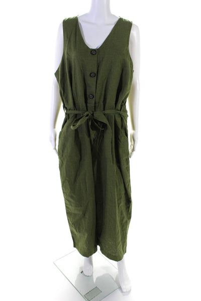 Barbour Womens Scoop Neck Sleeveless Half Button Wide Leg Jumpsuit Green Size 14