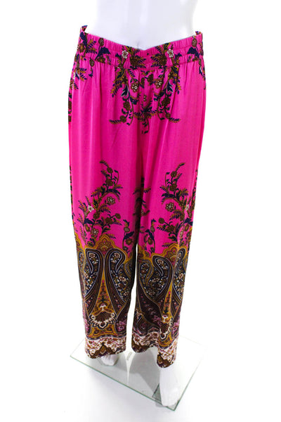 Rachel Zoe Women's Elastic Waist Wide Leg Flat Front Pink Floral Pant Size M