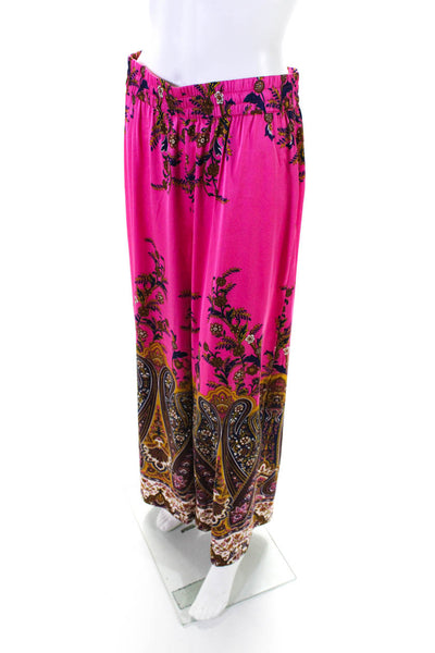 Rachel Zoe Women's Elastic Waist Wide Leg Flat Front Pink Floral Pant Size M