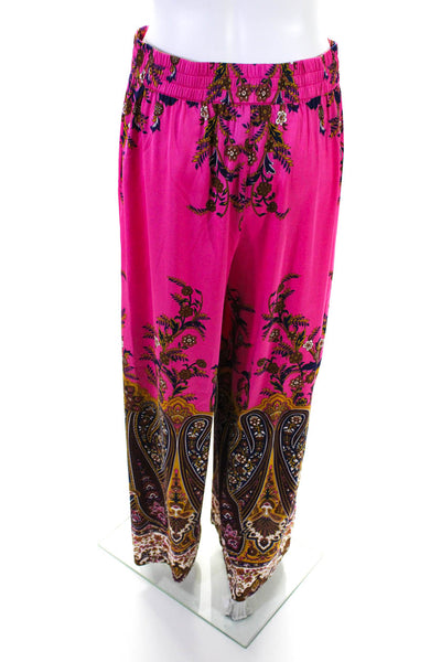 Rachel Zoe Women's Elastic Waist Wide Leg Flat Front Pink Floral Pant Size M