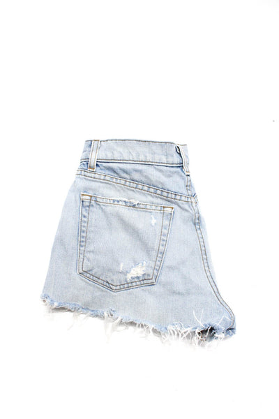 Reformation Womens Button Fly Distressed Denim Mini Shorts Blue Size 24