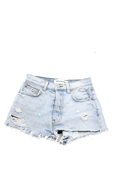 Reformation Womens Button Fly Distressed Denim Mini Shorts Blue Size 24