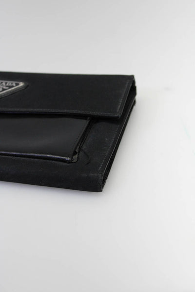Prada Womens Nylon Flap Over Snap Closure Card Holder Large Black Wallet