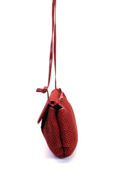 Bottega Veneta Womens Woven Leather Strap Flap Over Shoulder Bag Red Handbag