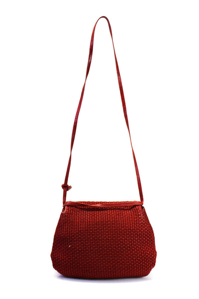 Bottega Veneta Womens Woven Leather Strap Flap Over Shoulder Bag Red Handbag