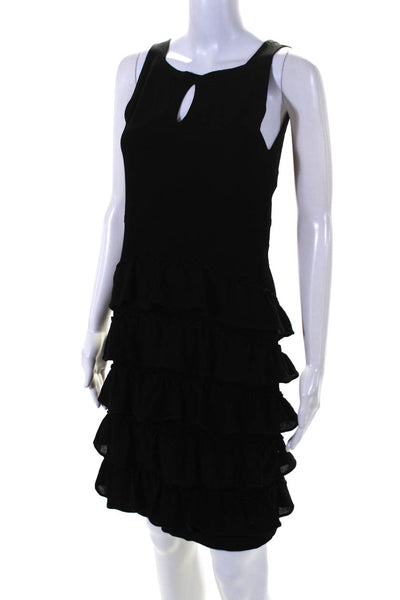 D. Exterior Women's V-Neck Sleeveless Ruffle Tiered Mini Dress Black Size S