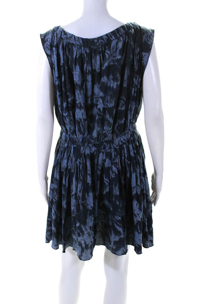 Thakoon Women's Round Neck Sleeveless Cinch Waist Flare Mini Dress Blue Size S