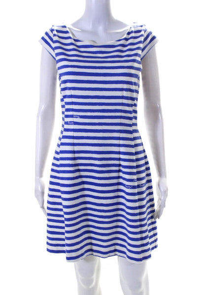 Lily Pulitzer Womens Striped Print Darted Cap Short Sleeve Zip Dress Blue Size M