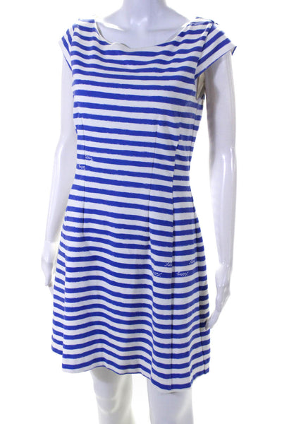 Lily Pulitzer Womens Striped Print Darted Cap Short Sleeve Zip Dress Blue Size M