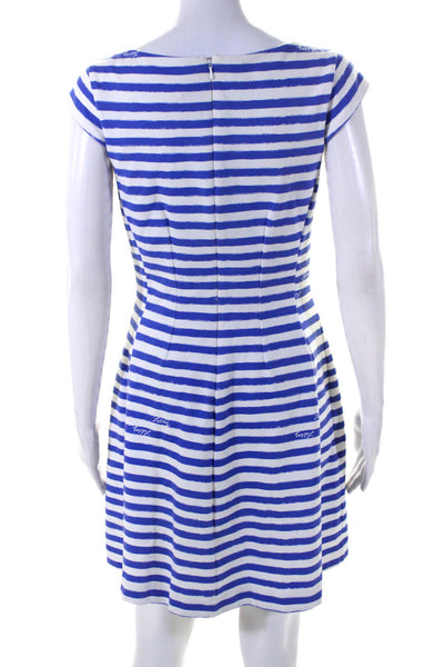 Lily Pulitzer Womens Striped Print Darted Cap Short Sleeve Zip Dress Blue Size M