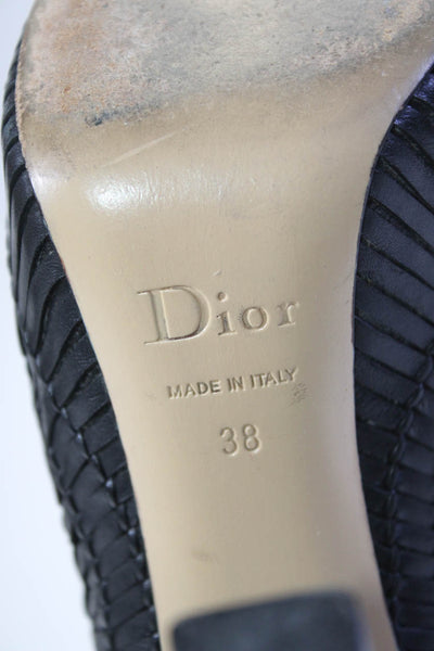 Christian Dior Womens Pleated Leather Platform Slip On Pumps Heels Black Size 8