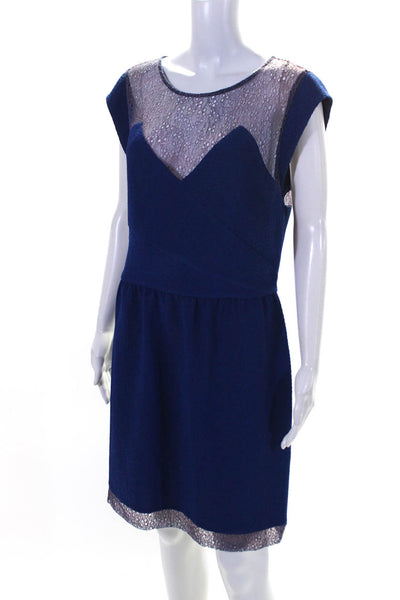 The Kooples Womens Textured Woven V-Neck Sleeveless A-Line Dress Blue Size M