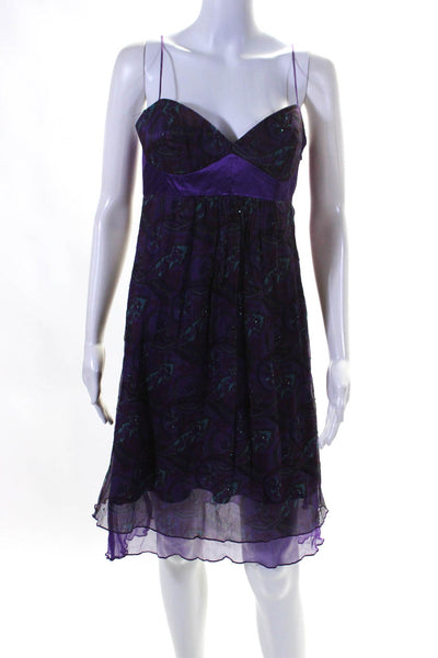 Laundry by Shelli Segal Womens Chiffon Beaded Empire Waist Dress Purple Size 2