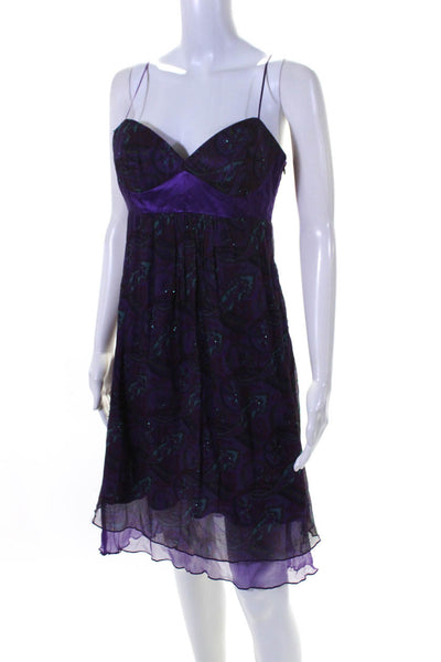 Laundry by Shelli Segal Womens Chiffon Beaded Empire Waist Dress Purple Size 2