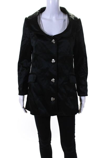 D&G Dolce & Gabbana Womens Satin Collared Button Up Jacket Coat Black Size 44