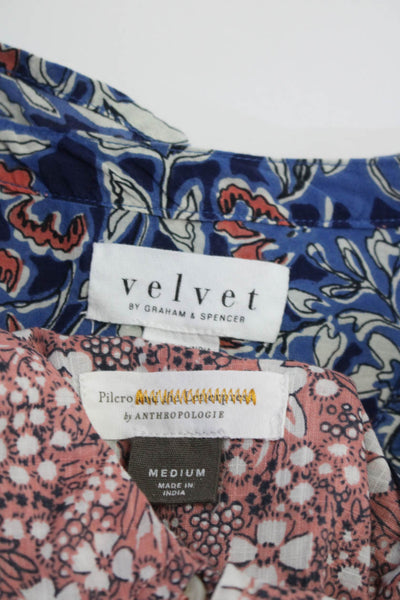 Velvet by Graham & Spencer Pilcro Womens Floral Shirts Pink Blue Large Lot 2