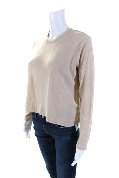 The Great Womens Ribbed Long Sleeves Pullover Sweater Beige Cotton Size 0