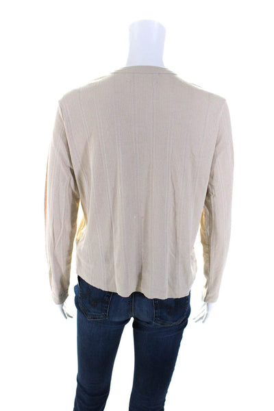 The Great Womens Ribbed Long Sleeves Pullover Sweater Beige Cotton Size 0