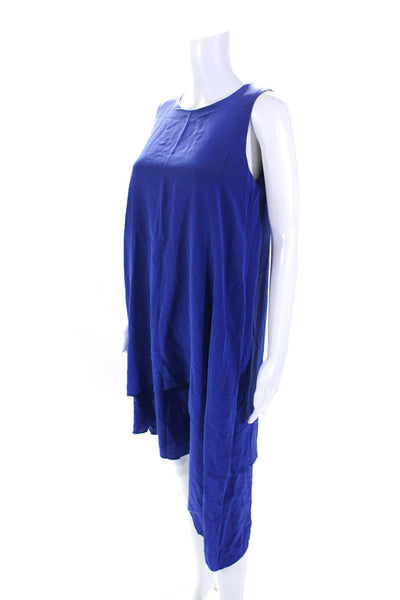 Eileen Fisher Womens Silk Sleeveless Asymmetric Shift Dress Royal Blue Size S