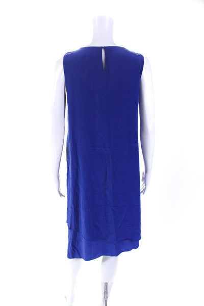 Eileen Fisher Womens Silk Sleeveless Asymmetric Shift Dress Royal Blue Size S