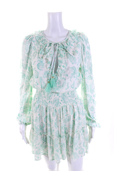 House of Harlow 1960 Womens Paisley V Neck Long Sleeve Blouson Dress Mint Size S