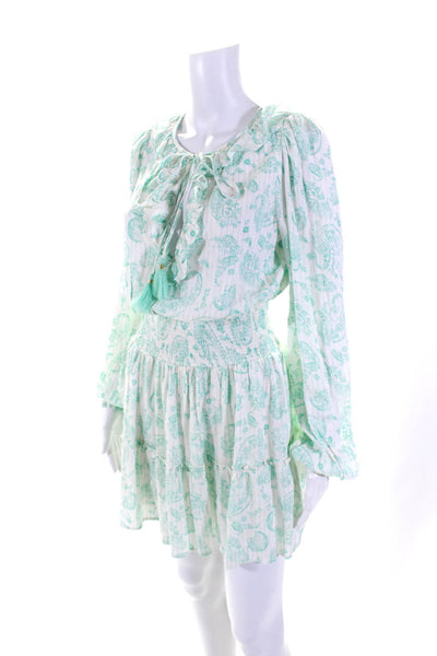 House of Harlow 1960 Womens Paisley V Neck Long Sleeve Blouson Dress Mint Size S