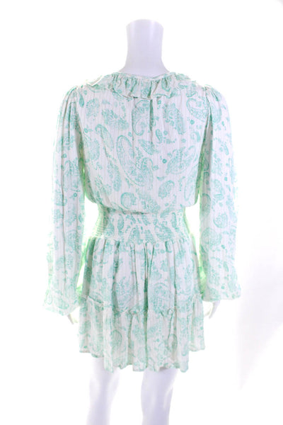 House of Harlow 1960 Womens Paisley V Neck Long Sleeve Blouson Dress Mint Size S